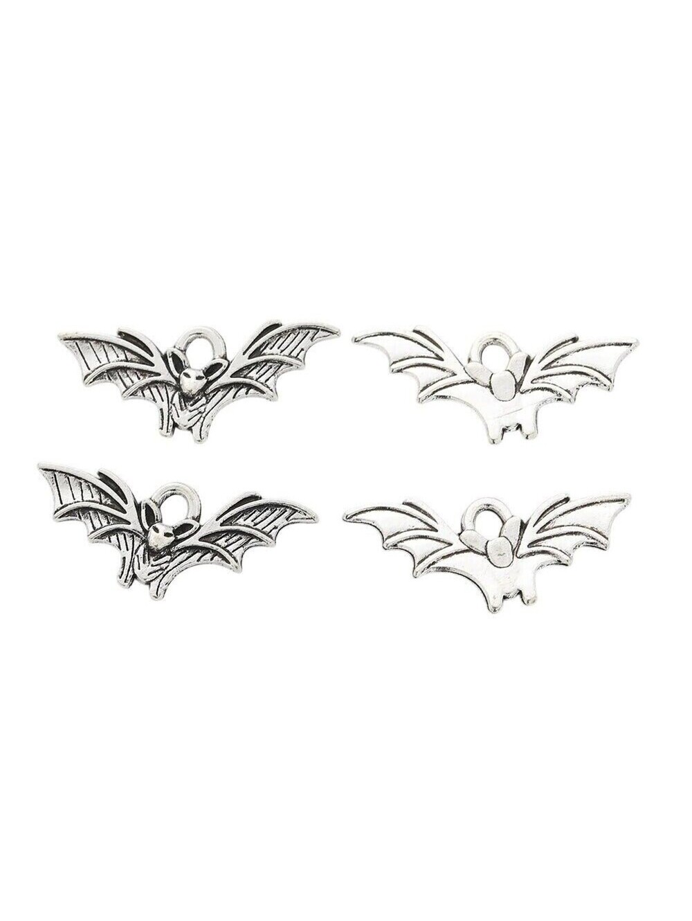 4 Gothic Vampire Bat Antiqued Silver 21x9mm Flying Winged Goth Horror Charms